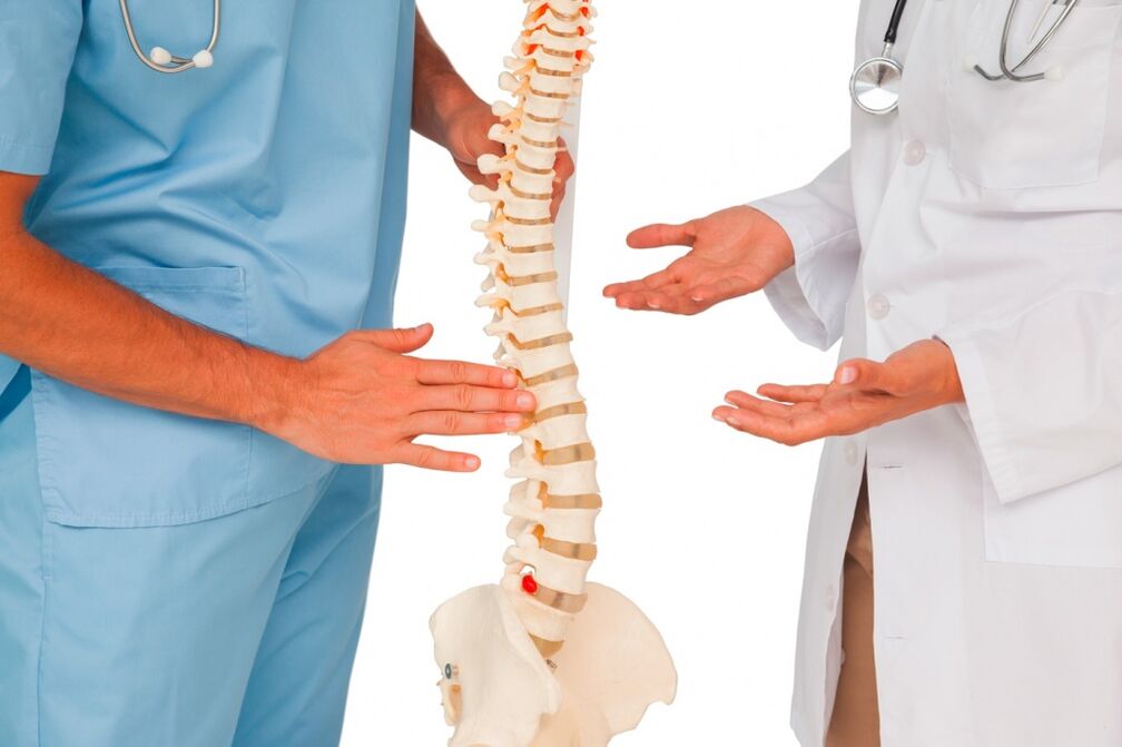 Medicul arată structura coloanei vertebrale pe un model